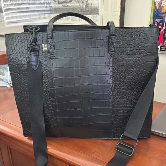 BEIS Black Crocodile-Embossed Tote Bag